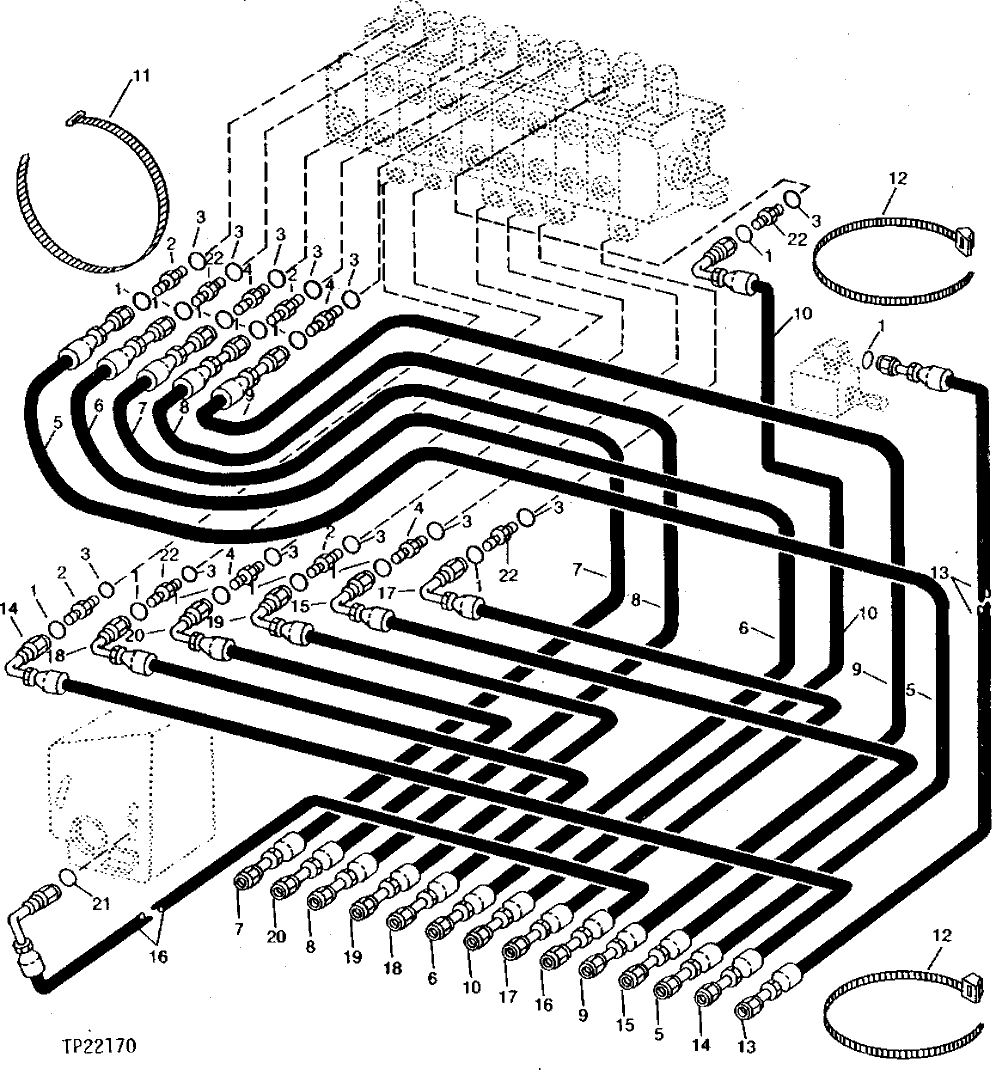 Схема запчастей John Deere 90CR - 24 - PILOT CONTROL VALVE HOSES AND ADAPTERS 3360 - BACKHOE AND EXCAVATOR 33