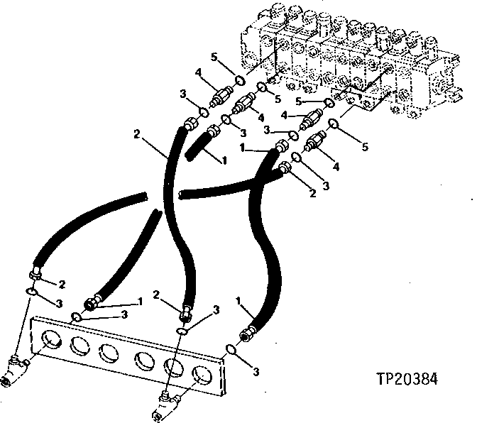 Схема запчастей John Deere 90CR - 31 - AUXILIARY HYDRAULIC OIL LINES - CONTROL VALVE TO BOOM BASE BULKHEAD 3360 - BACKHOE AND EXCAVATOR 33