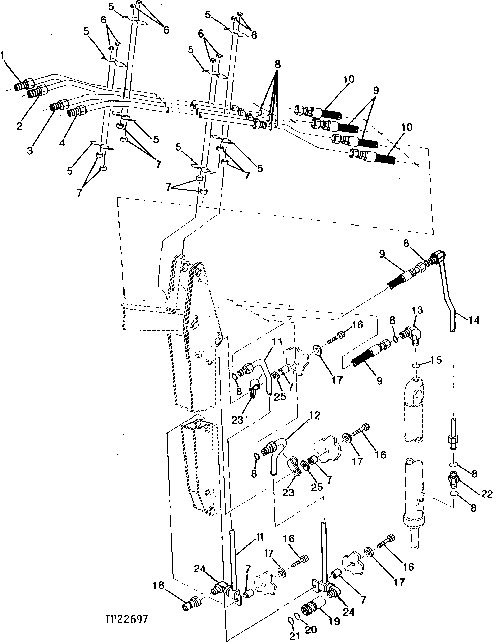 Схема запчастей John Deere 90CR - 34 - BOOM AND ARM HYDRAULIC OIL LINES, HOSES AND FITTINGS 3360 - BACKHOE AND EXCAVATOR 33