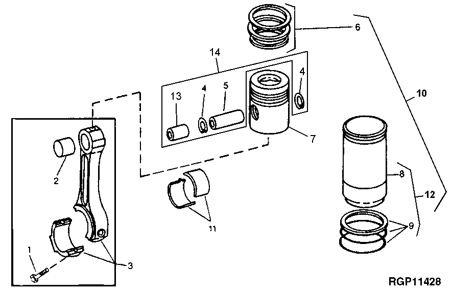 Схема запчастей John Deere 95 - 2 - CONNECTING ROD, PISTON, RINGS AND LINER 403 - ENGINE 4