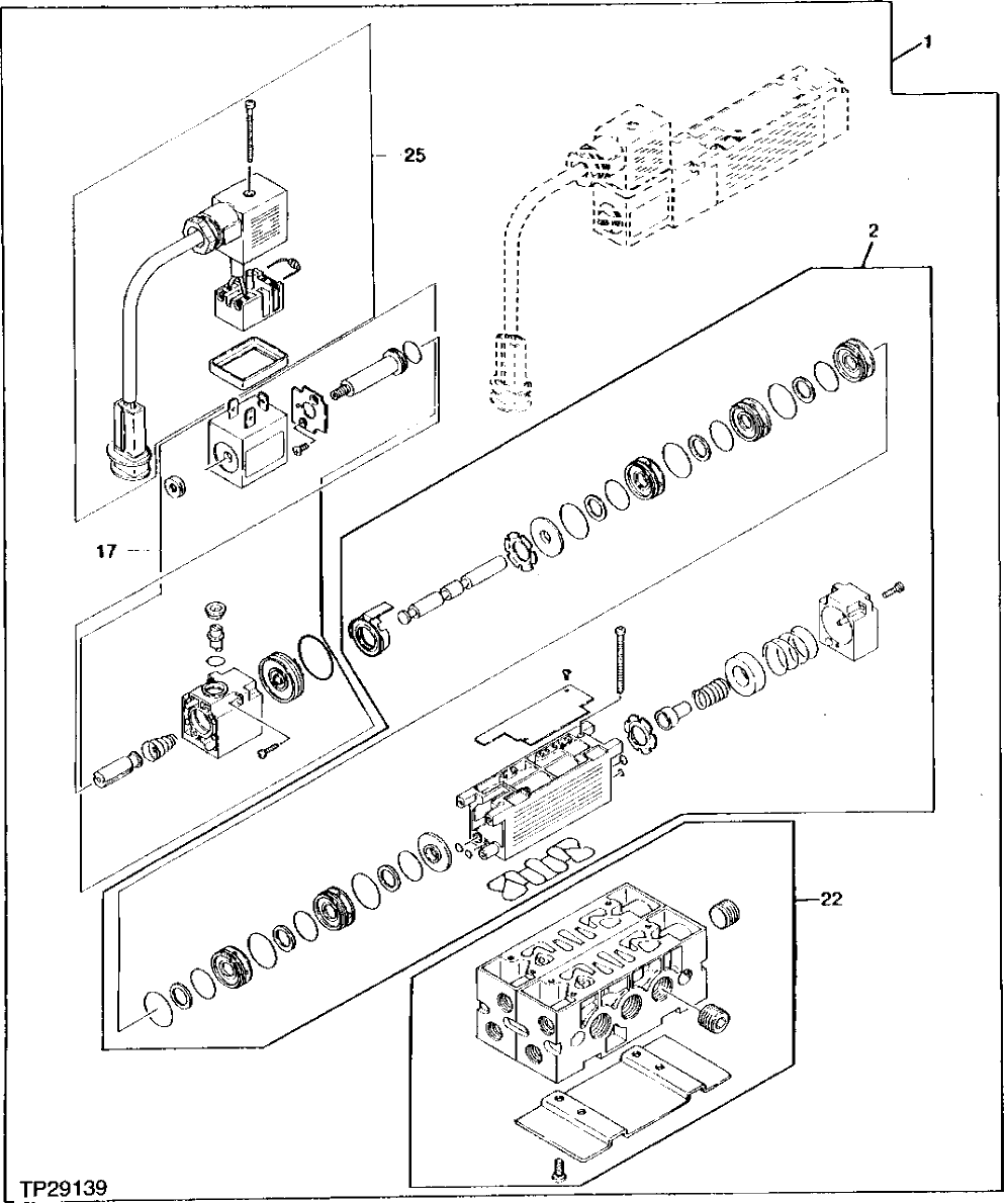 Схема запчастей John Deere 95 - 16 - PARK BRAKE AND TRANSMISSION SHIFT CONTROL SOLENOID VALVES 1060 - SERVICE BRAKES 10