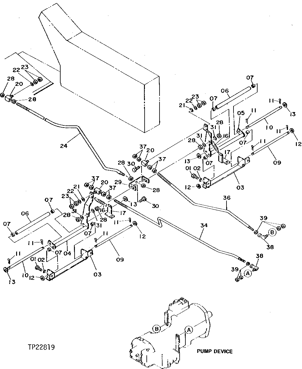 Схема запчастей John Deere 95 - 22 - PUMP CONTROL LEVER 3315 - BACKHOE AND EXCAVATOR 33