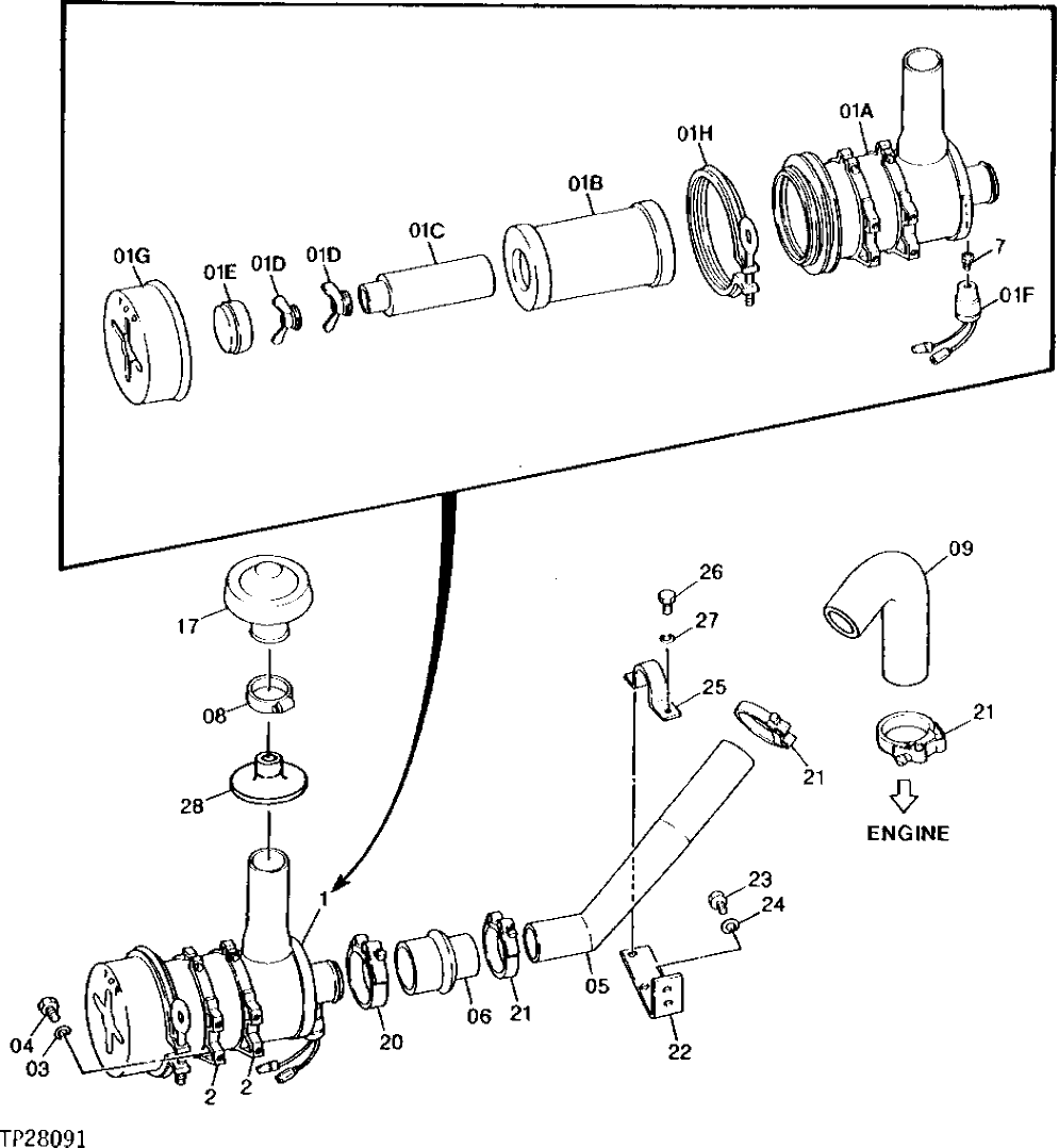 Схема запчастей John Deere 0 - 2 - AIR CLEANER 520 - ENGINE AUXILIARY SYSTEM 5