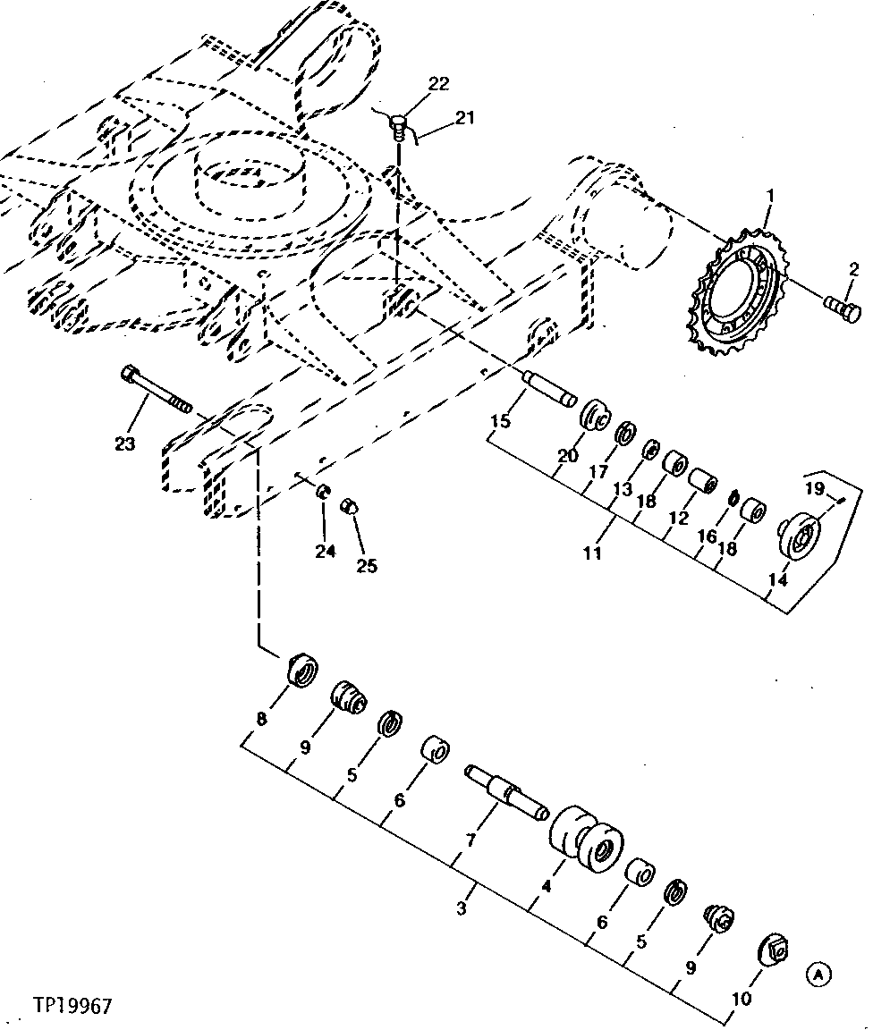 Схема запчастей John Deere 5 - 10 - ROLLERS AND DRIVE SPROCKET 130 - TRACKS 1