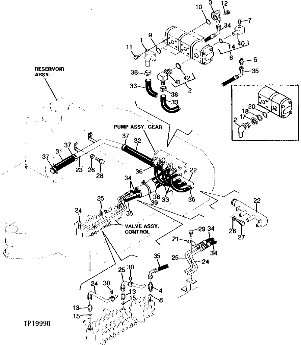 Схема запчастей John Deere 5 - 6 - HYDRAULIC SYSTEM VALVE LINES AND HOSES 2160 - MAIN HYDRAULIC SYSTEM 21