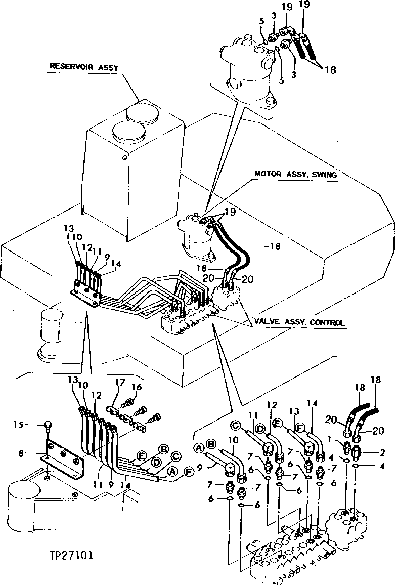 Схема запчастей John Deere 5 - 8 - HYDRAULIC SYSTEM SWING MOTOR LINES AND HOSES 2160 - MAIN HYDRAULIC SYSTEM 21