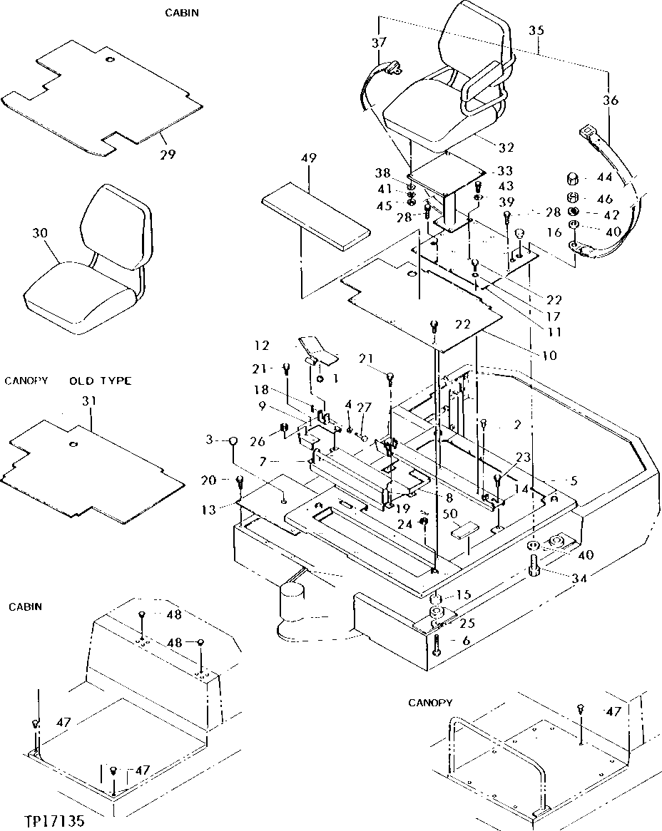 Схема запчастей John Deere 0 - 2 - SEAT, SEAT BELT, FOOT REST AND FLOOR MAT 1821 - OPERATORS STATION 18