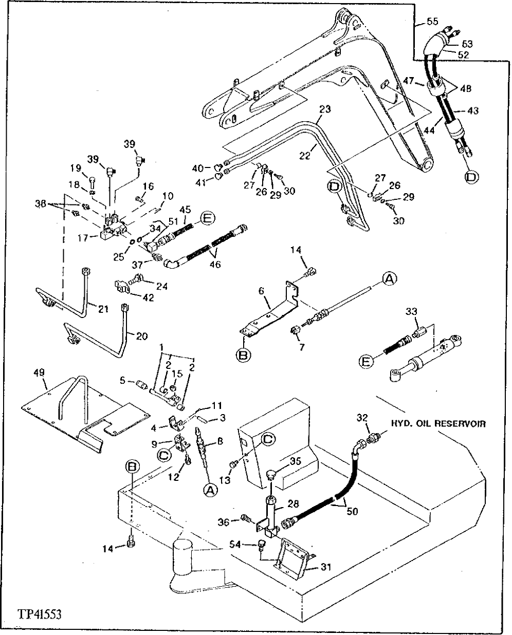 Схема запчастей John Deere 0 - 2 - AUXILIARY FUNCTION CONTROL VALVE AND HYDRAULIC OIL LINES 3360 - BACKHOE (EXCAVATOR) 33