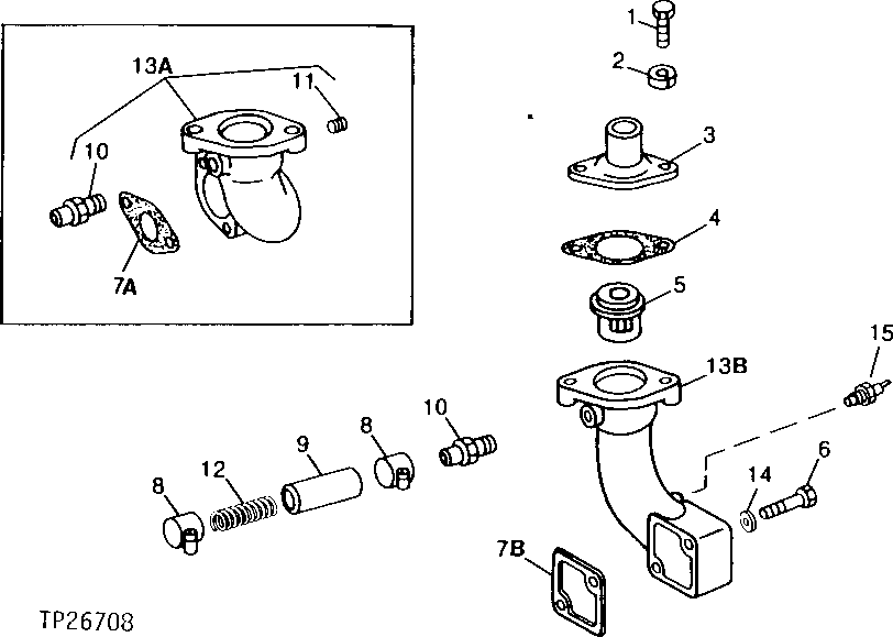 Схема запчастей John Deere 0D - 1 - ENGINE THERMOSTAT AND HOUSING 418 - ENGINE 4