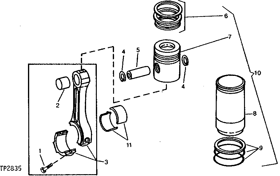 Схема запчастей John Deere 0D - 1 - CONNECTING ROD, PISTON, RINGS AND LINER 403 - ENGINE 4