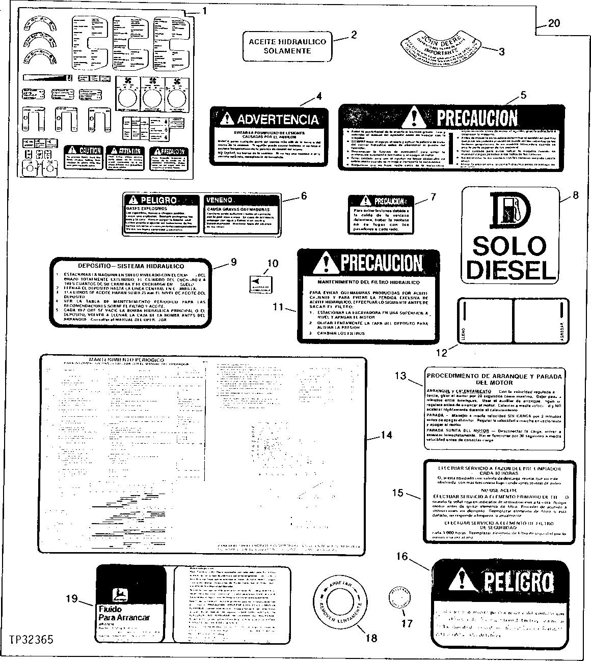 Схема запчастей John Deere 90D - 10 - SPANISH DECAL KIT 1320 - MISCELLANEOUS VEHICLE 13