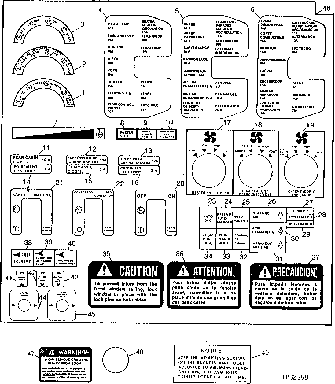 Схема запчастей John Deere 90D - 12 - CAB LABELS AND DECALS 1320 - MISCELLANEOUS VEHICLE 13