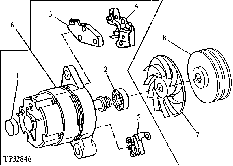 Схема запчастей John Deere 90D - 4 - ALTERNATOR, FAN AND PULLEY 1672 - ELECTRICAL SYSTEMS 16