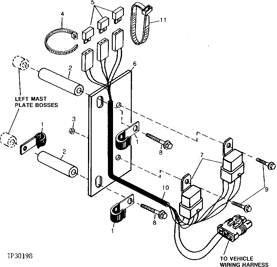 Схема запчастей John Deere 90D - 5A - AUXILIARY LIGHT CIRCUIT BREAKERS, RELAYS AND WIRING HARNESS 1673 - ELECTRICAL SYSTEMS 16