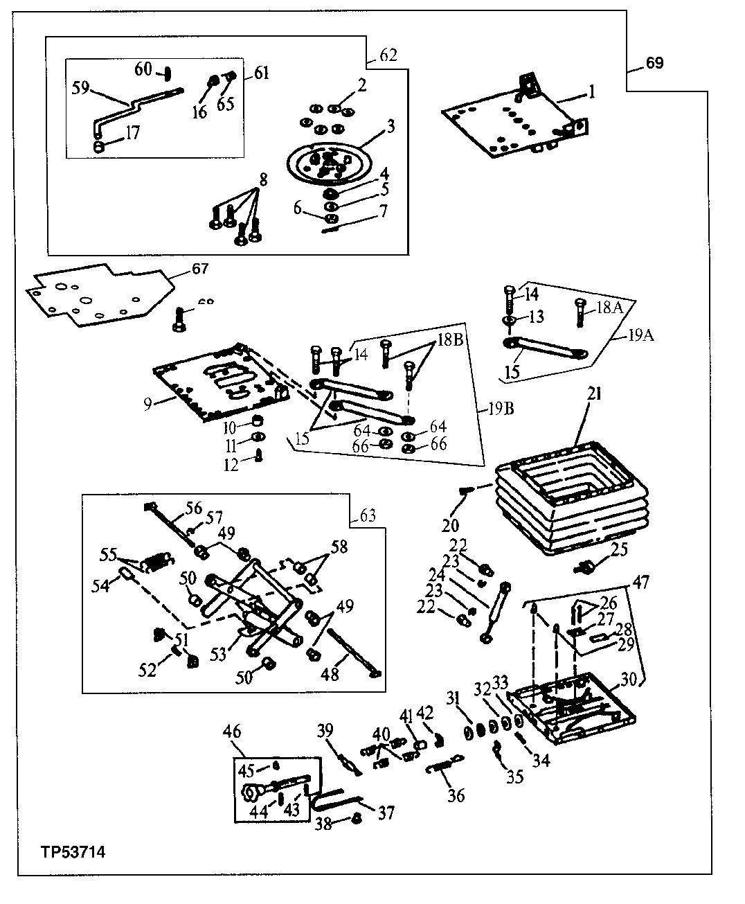 Схема запчастей John Deere 90D - 7A - SEAT SUSPENSION BASE WITH TURNTABLE 1821 - OPERATORS STATION 18