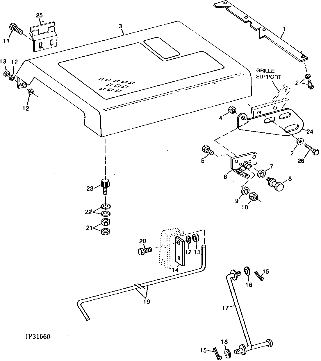 Схема запчастей John Deere 90D - 2 - HOOD AND HOOD SUPPORTS 1910 - SHEET METAL AND STYLING 19