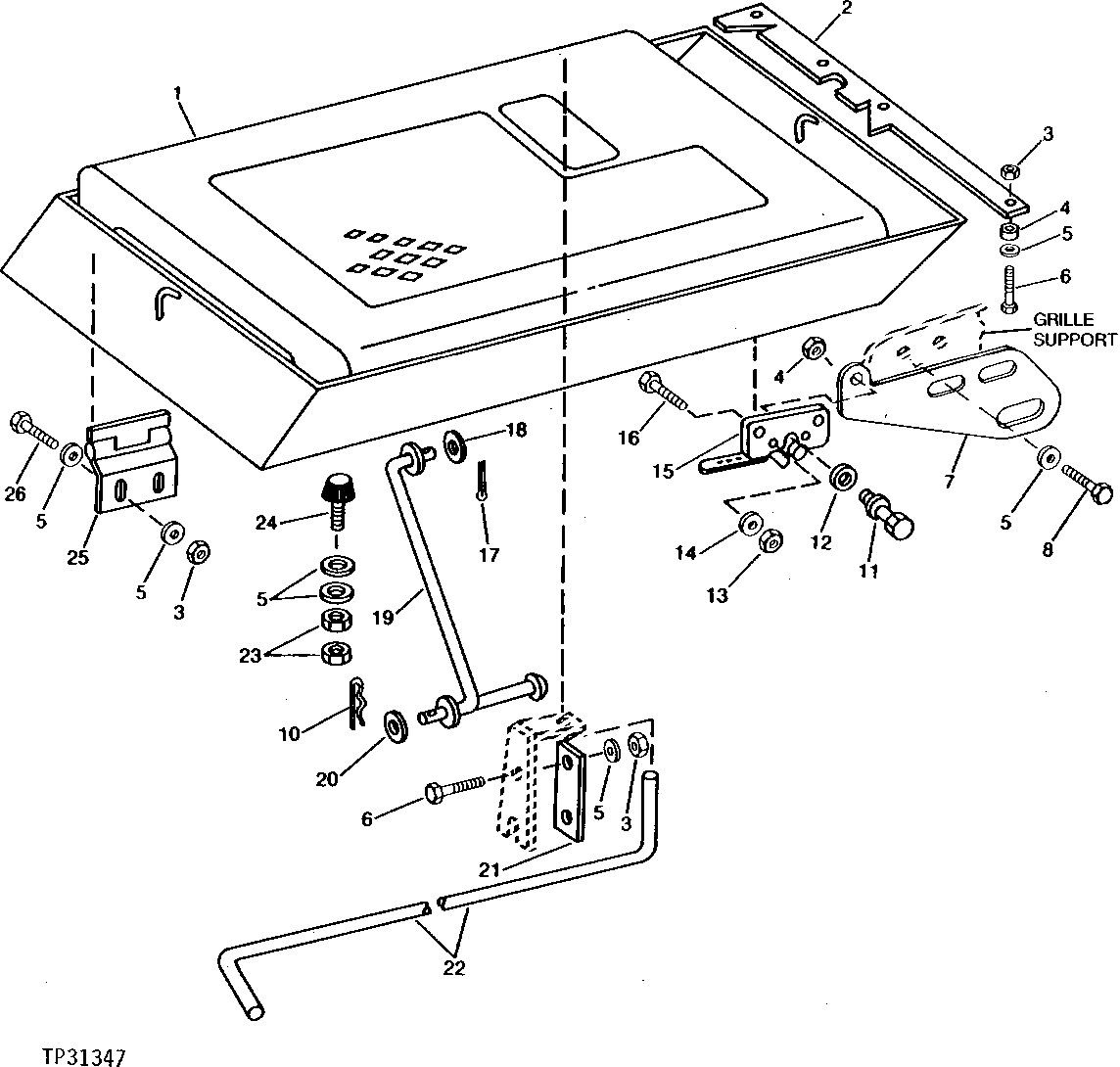 Схема запчастей John Deere 90D - 3A - HOOD AND HOOD SUPPORTS 1910 - SHEET METAL AND STYLING 19