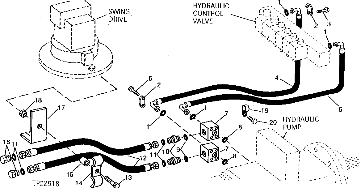 Схема запчастей John Deere 90D - 5 - HYDRAULIC PUMP TO CONTROL VALVE HOSES 2160 - MAIN HYDRAULIC SYSTEM 21