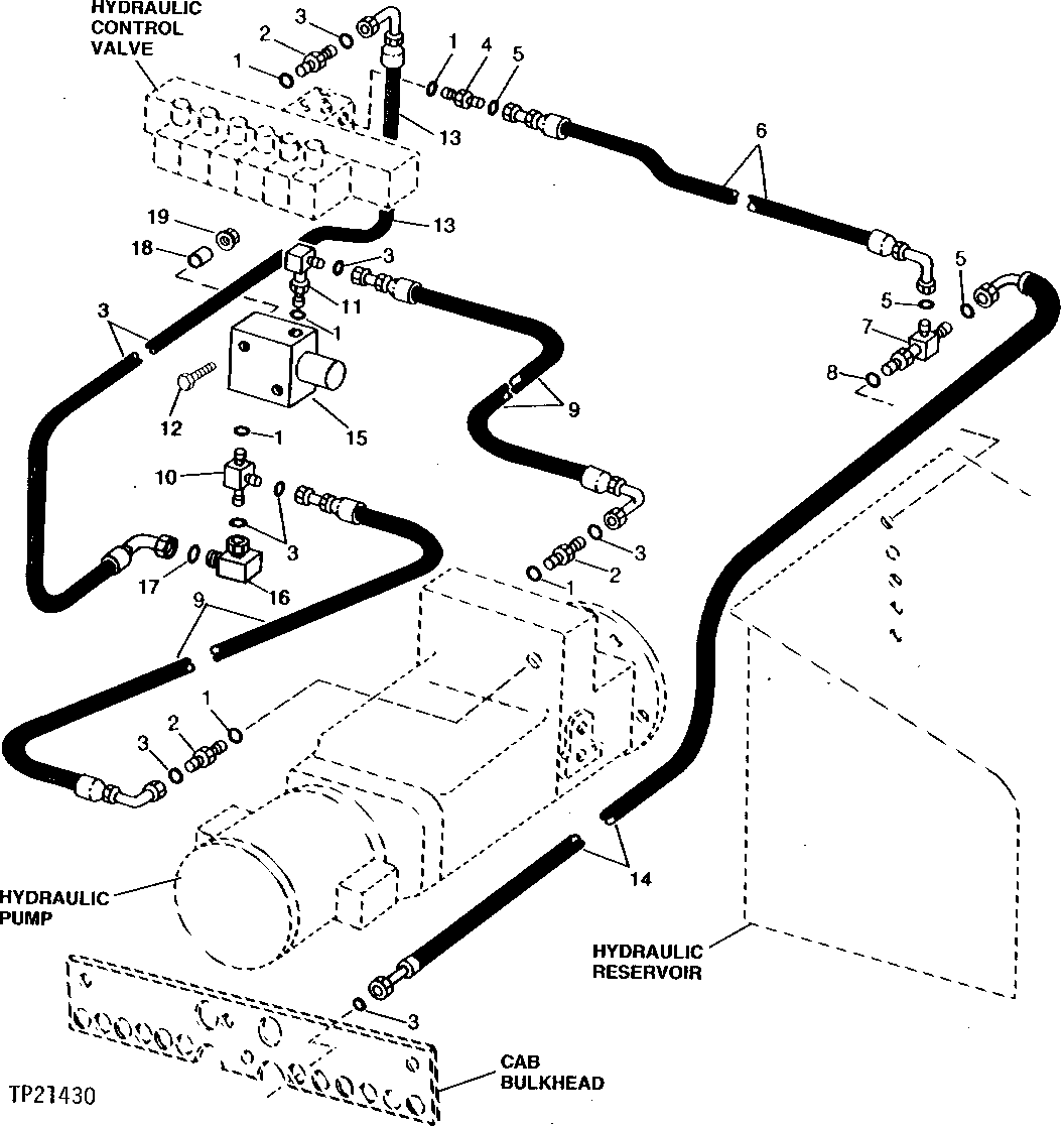 Схема запчастей John Deere 90D - 14 - FLOW CONTROL LS SOLENOID VALVE, LINES AND FITTINGS 2160 - MAIN HYDRAULIC SYSTEM 21