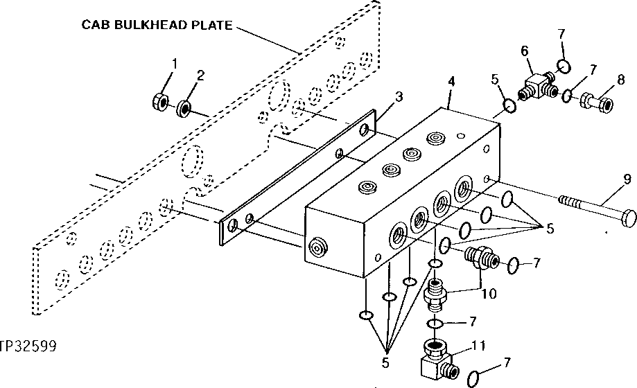 Схема запчастей John Deere 90D - 32 - PROPEL SHUTTLE-VALVE, FITTINGS AND HARDWARE 3360 - BACKHOE AND EXCAVATOR 33