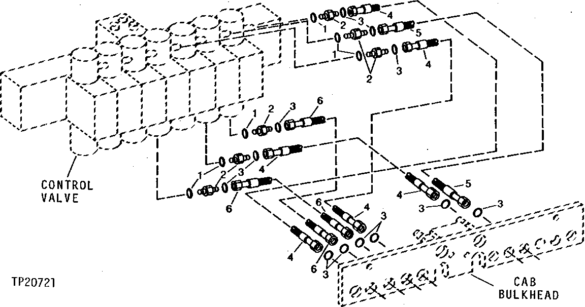 Схема запчастей John Deere 90D - 47 - CONTROL VALVE TO CAB BULKHEAD HOSES 3360 - BACKHOE AND EXCAVATOR 33