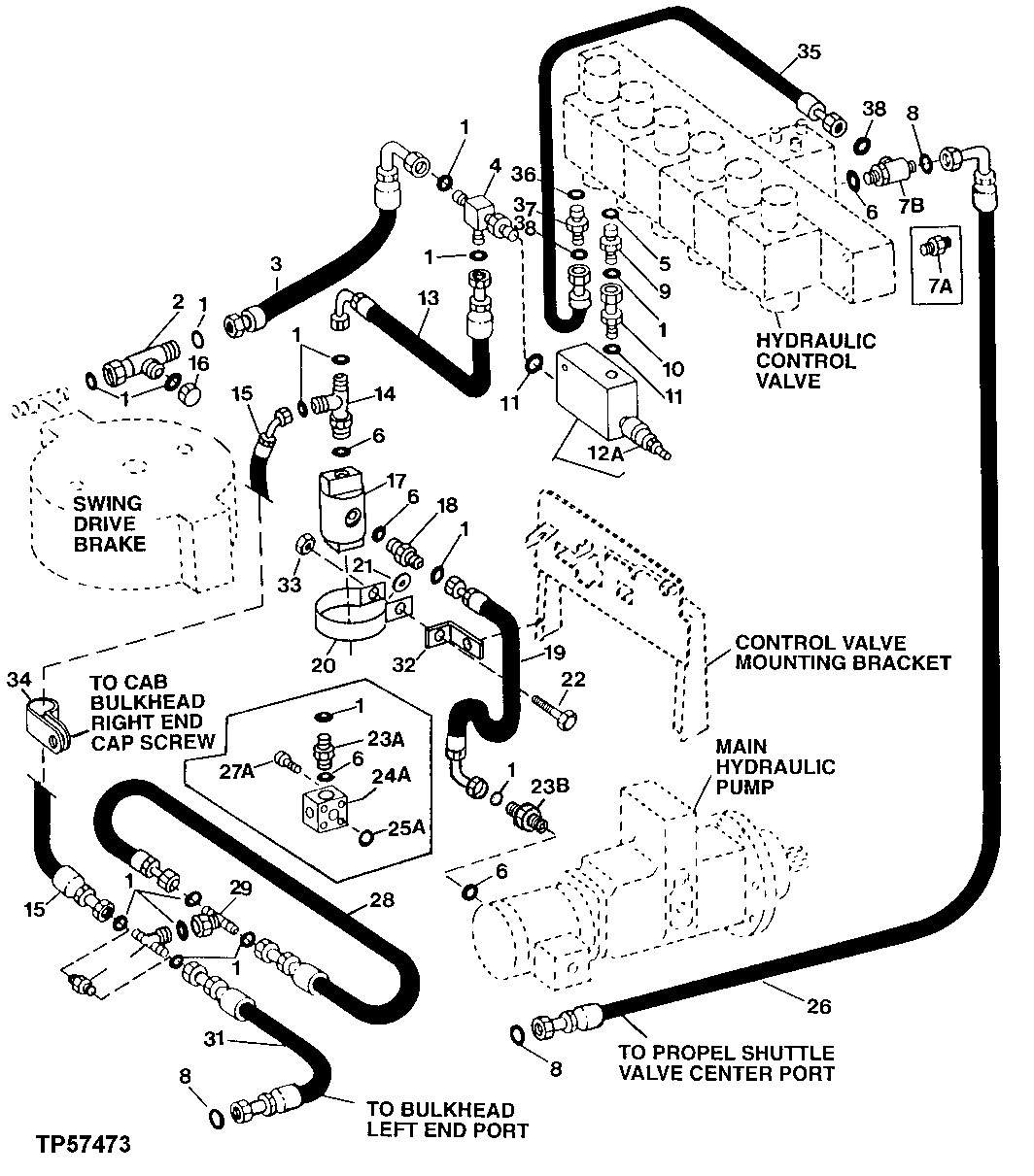 Схема запчастей John Deere 90D - 74 - PILOT RELIEF VALVE AND PILOT FILTER 3360 - BACKHOE AND EXCAVATOR 33
