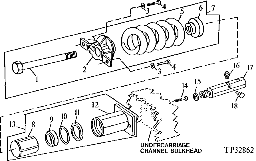 Схема запчастей John Deere 90D - 5A - REPLACEMENT ADJUSTING CYLINDER AND IDLER SPRING ASSEMBLY 130 - TRACKS 1