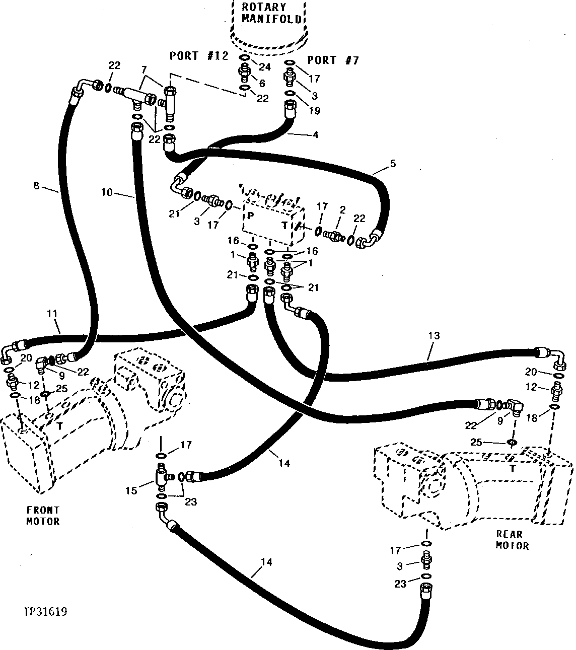 Схема запчастей John Deere 90D - 7C - THREE-WAY SOLENOID HOSES TO MOTORS AND ROTARY MANIFOLD 260 - AXLES AND SUSPENSION SYSTEMS 2