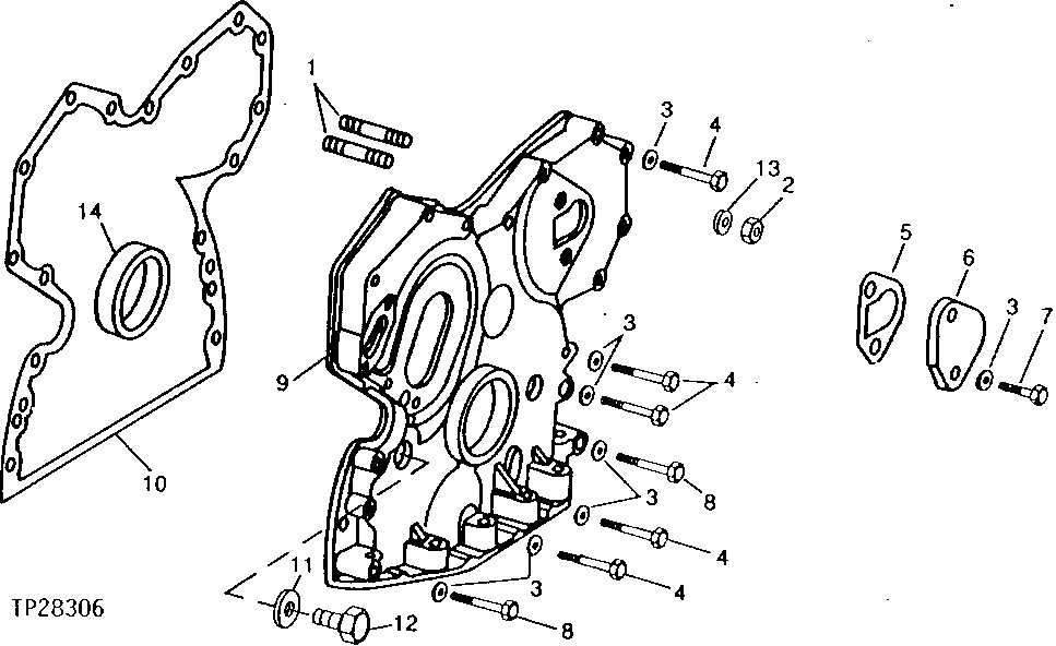 Схема запчастей John Deere 90D - 5 - TIMING GEAR COVER 402 - ENGINE 4
