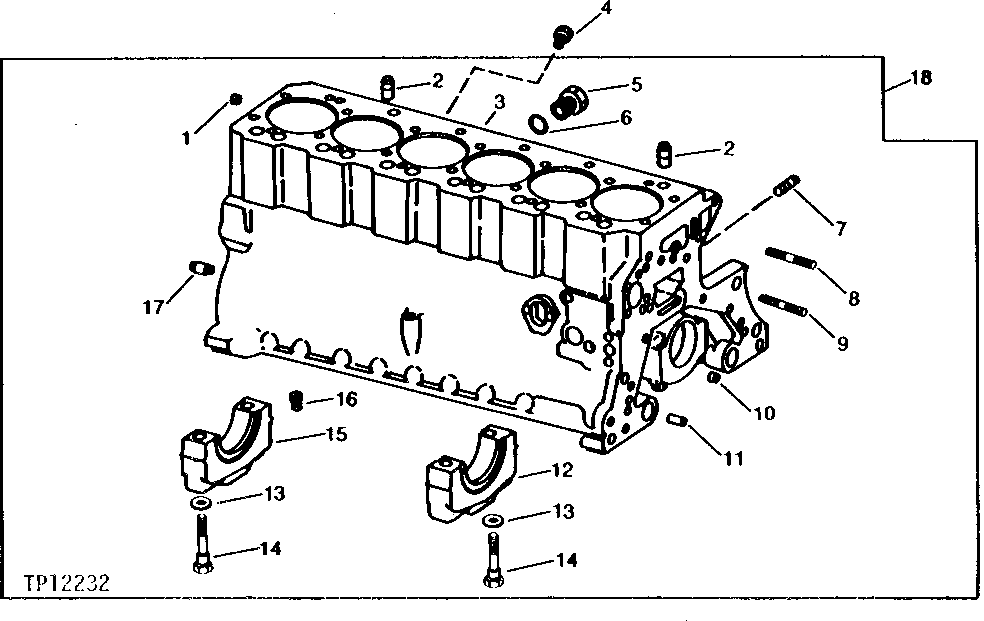 Схема запчастей John Deere 90D - 1 - CYLINDER BLOCK AND MAIN BEARING CAPS 404 - ENGINE 4
