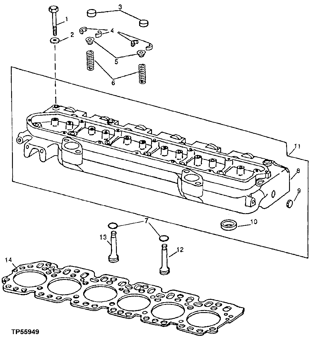 Схема запчастей John Deere 90D - 2 - CYLINDER HEAD HEAD GASKET AND VALVES 409 - ENGINE 4