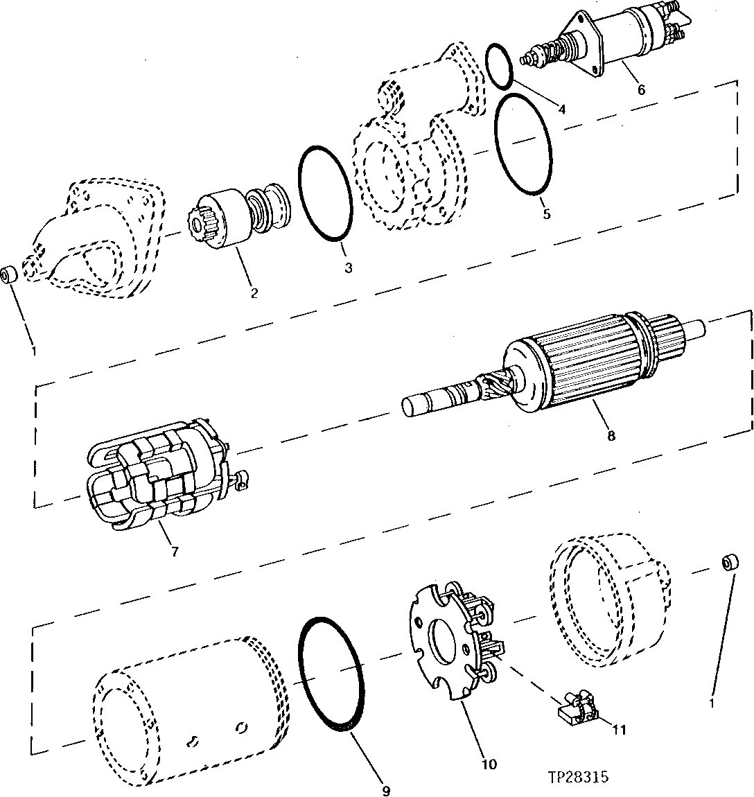 Схема запчастей John Deere 90D - 12 - STARTING MOTOR DRIVE, ARMATURE AND SOLENOID 422 - ENGINE 4