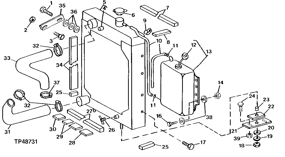 Схема запчастей John Deere 90D - 4 - RADIATOR, RADIATOR HOSES, MOUNTING AND COOLANT RECOVERY SYSTEM 510 - ENGINE AUXILIARY SYSTEMS 5