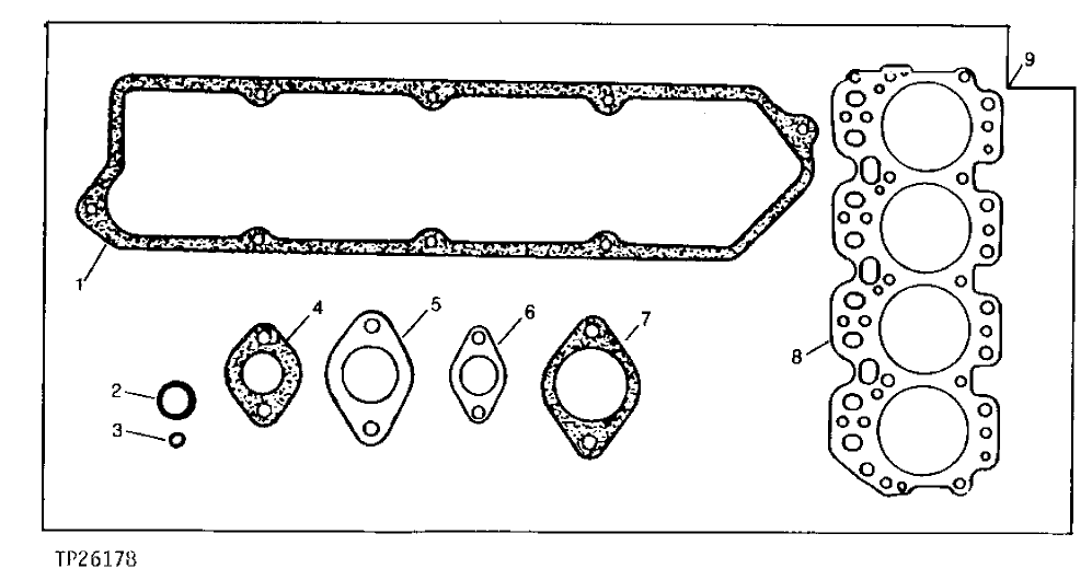 Схема запчастей John Deere 90D - 1 - CYLINDER HEAD REMOVAL GASKET SET 452 - ENGINE 4