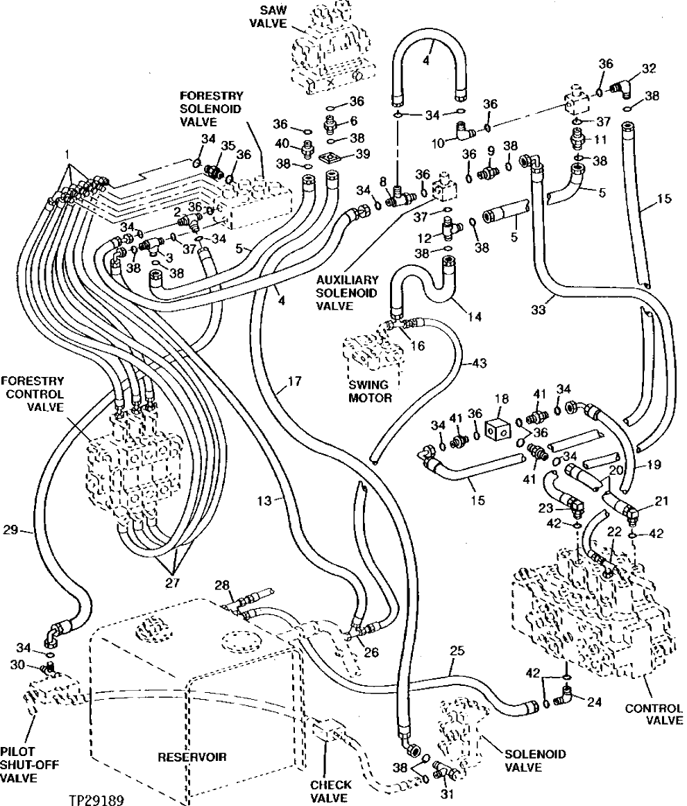 Схема запчастей John Deere 90D - 96 - INTERMITTENT SPEED SAW PILOT HOSES AND FITTINGS 3360 - EXCAVATOR 33