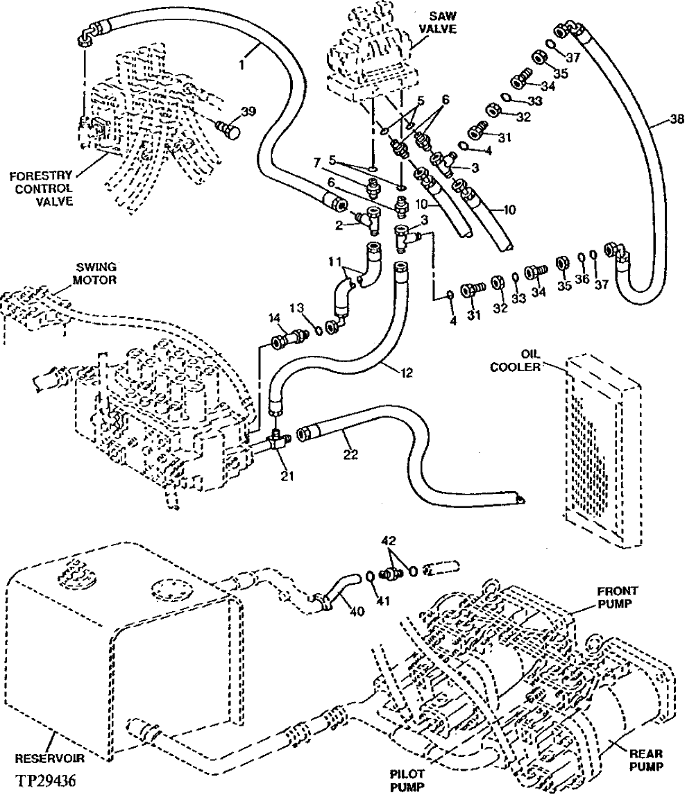 Схема запчастей John Deere 90D - 100 - IMTERMITTENT SPEED SAW HOSES AND FITTINGS 3360 - EXCAVATOR 33