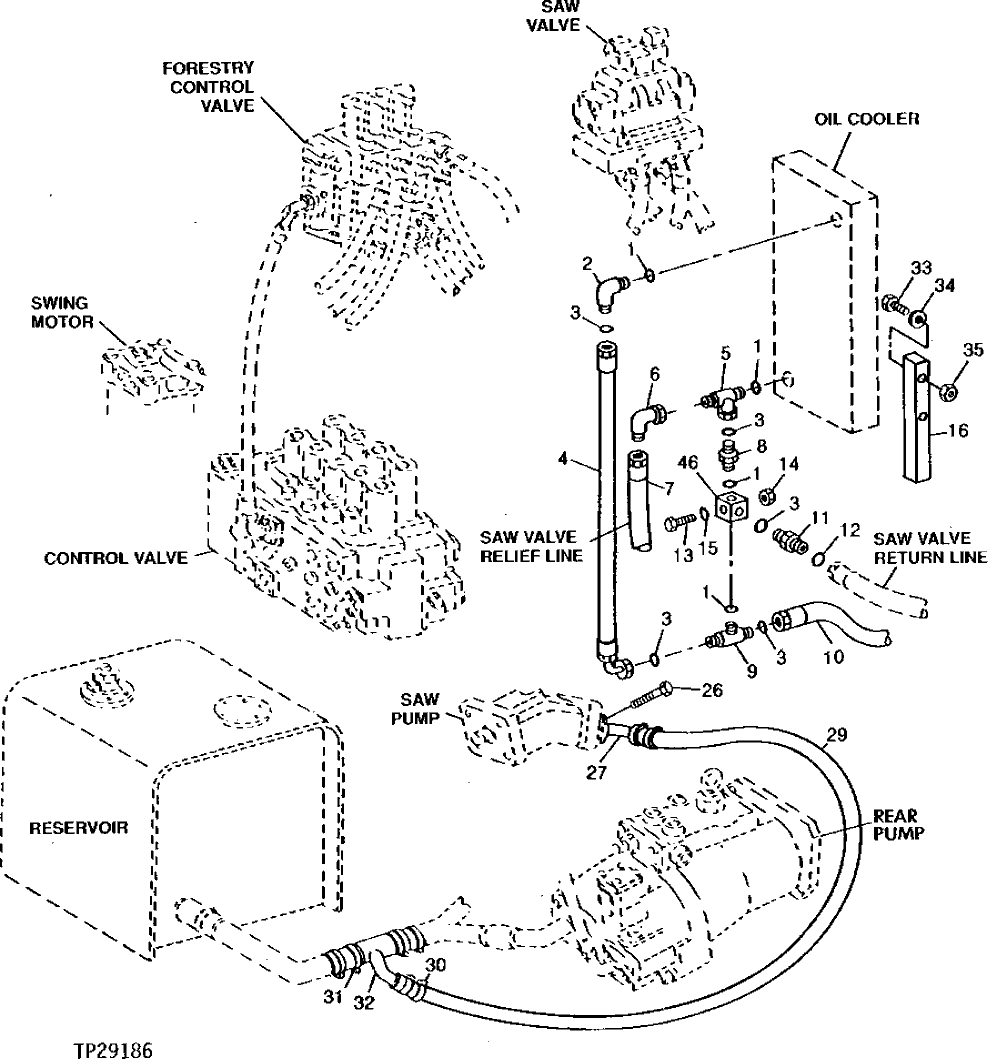 Схема запчастей John Deere 90D - 110 - CONTINUOUS SPEED SAW HOSES AND FITTINGS 3360 - EXCAVATOR 33