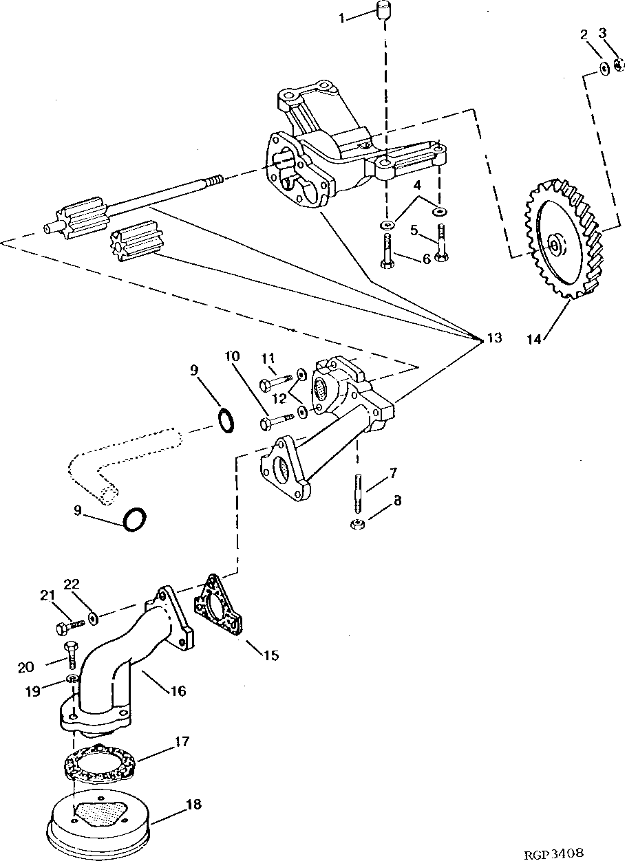 Схема запчастей John Deere 90D - 8 - ENGINE OIL PUMP (EARLY DESIGN CRANKSHAFT DRIVEN) 407 - ENGINE 4