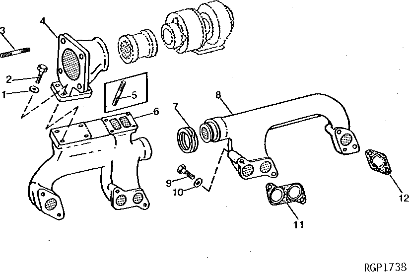 Схема запчастей John Deere 90D - 2 - EXHAUST MANIFOLDS 410 - ENGINE 4