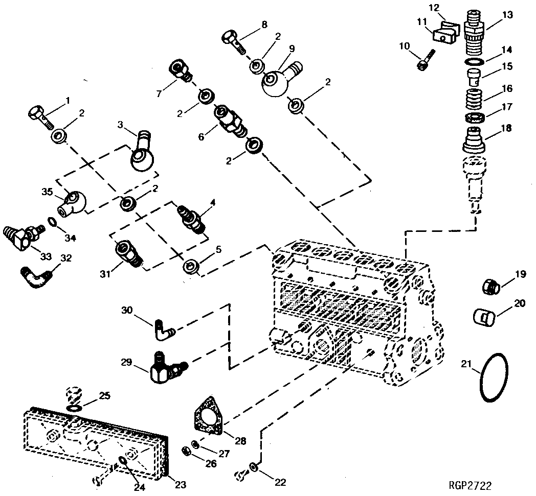 Схема запчастей John Deere 90D - 8 - FUEL INJECTION PUMP HOUSING CONNECTORS 413 - ENGINE 4
