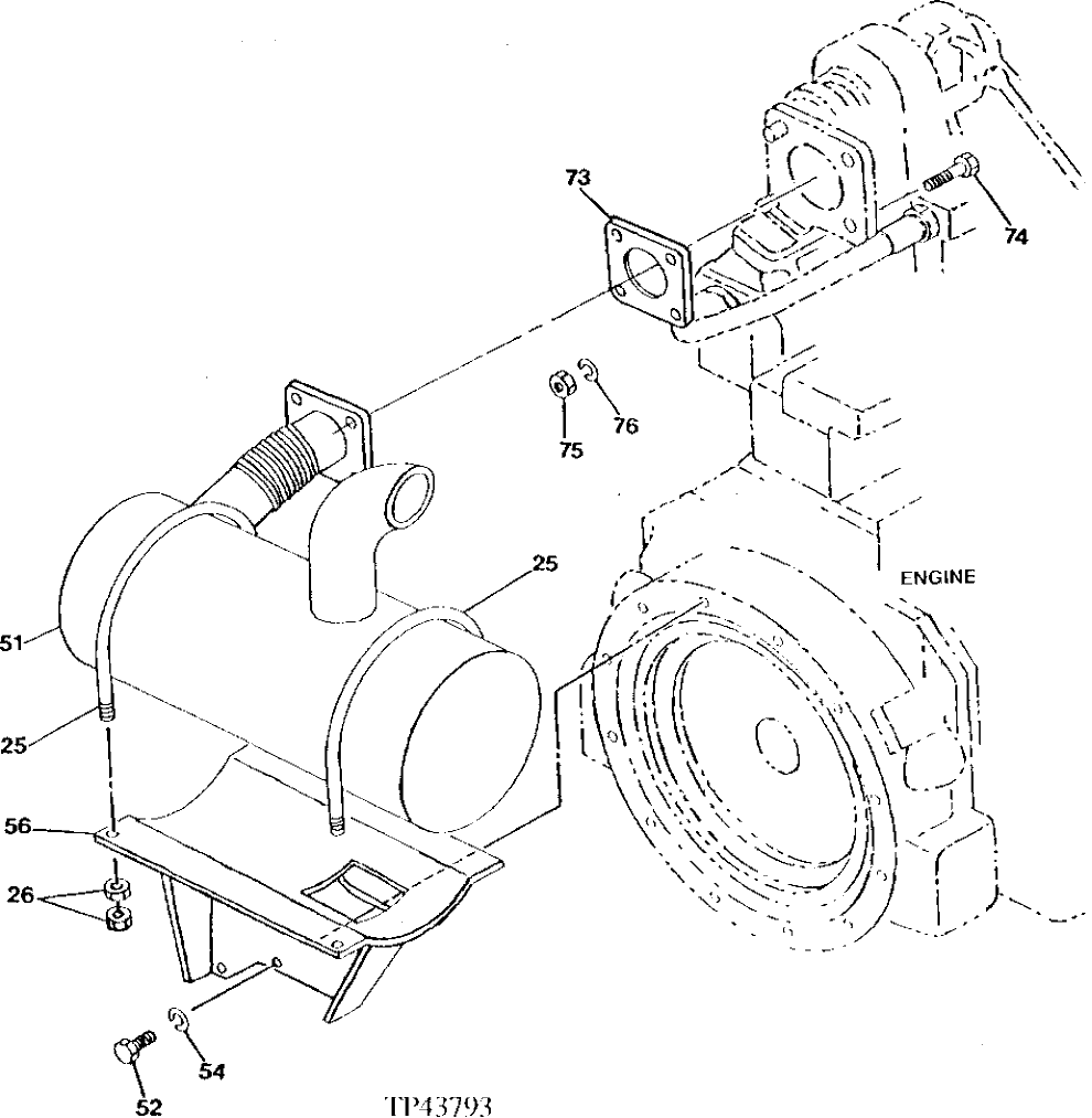 Схема запчастей John Deere 92DLC - 16 - REPLACEMENT MUFFLER 0400 REMOVAL AND INSTALLATION 6466AT014 6466AT014