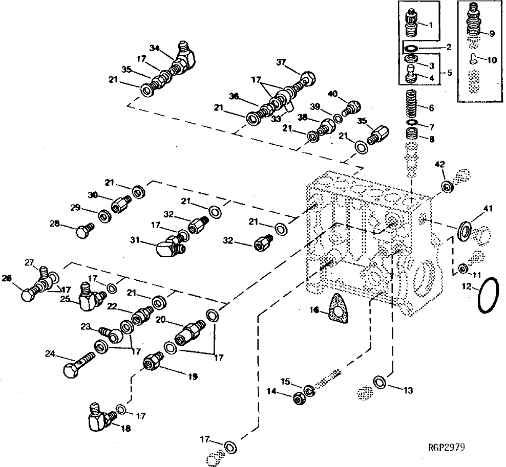 Схема запчастей John Deere 92DLC - 54 - Fuel Injection Pump Housing Connectors 0413 Fuel Injection System 6466AT014 6466AT014