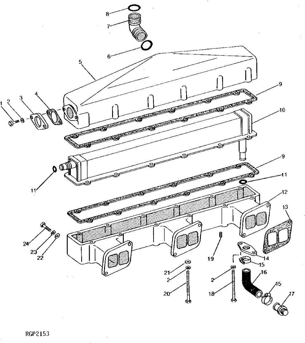 Схема запчастей John Deere 92DLC - 55 - Aftercooler And Intake Manifold ( - 354851) 0414 Intake Manifold 6466AT014 6466AT014