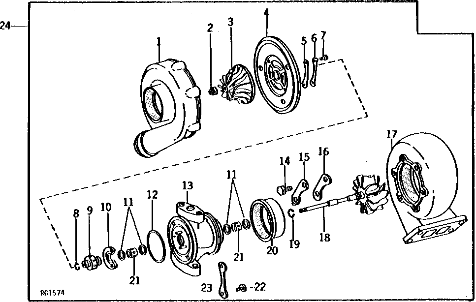 Схема запчастей John Deere 92DLC - 57 - Turbocharger 0416 Turbocharger 6466AT014 6466AT014