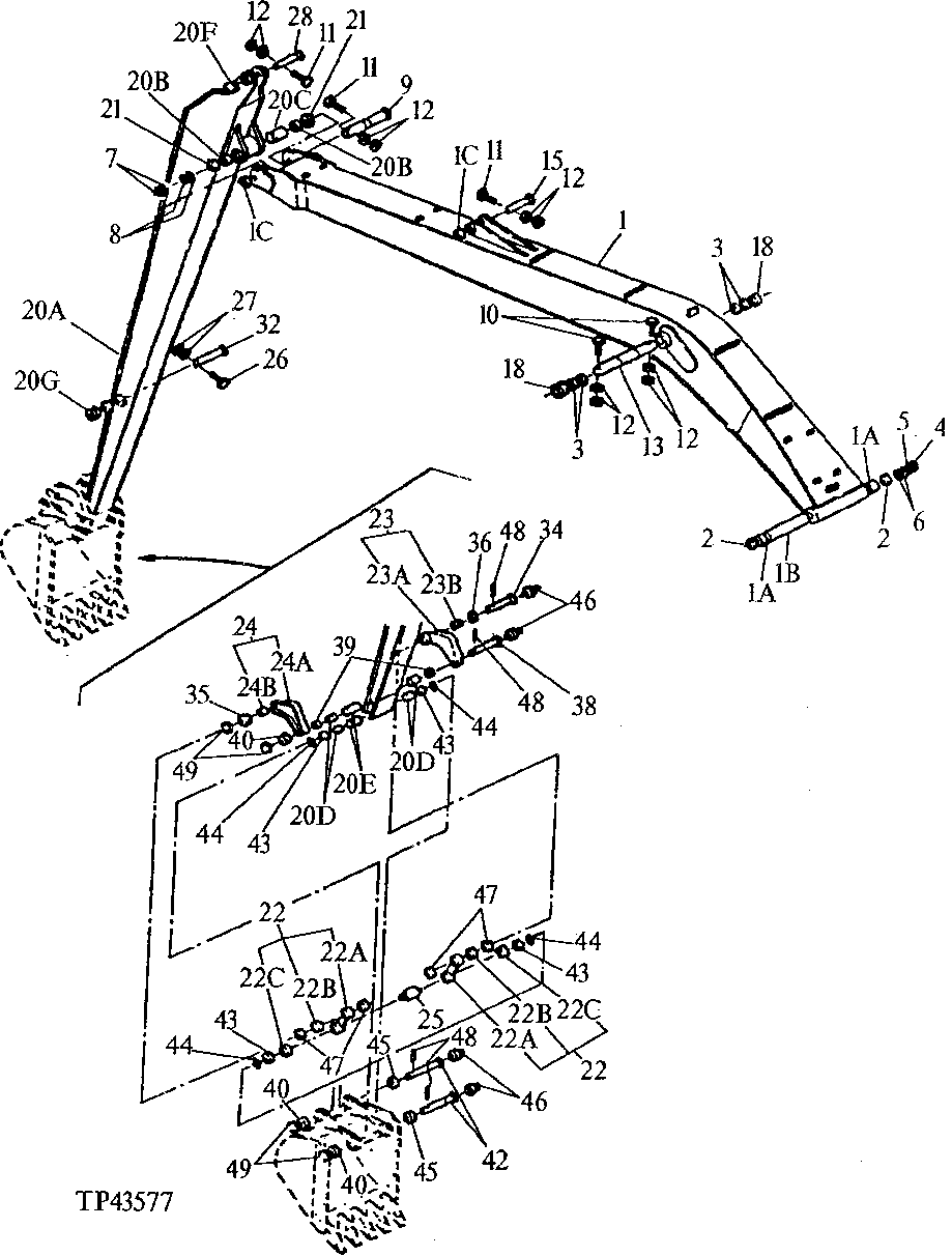 Схема запчастей John Deere 92DLC - 211 - SUPER LONG FRONT ARM AND BOOM 3344 Boom