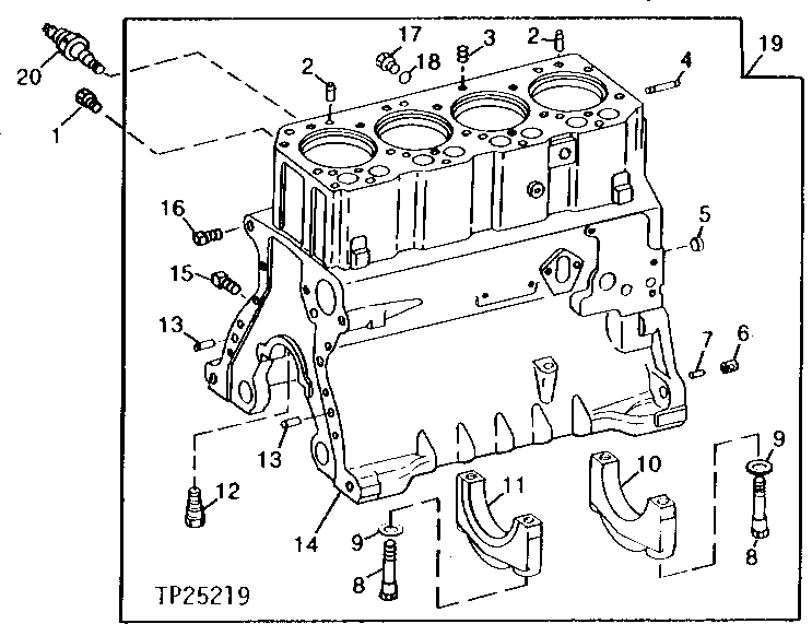 Схема запчастей John Deere 90D - 28 - CYLINDER BLOCK AND MAIN BEARING CAPS 0404 CYLINDER BLOCK 4045TT008, 4276TT021 4045TT008, 4276TT021