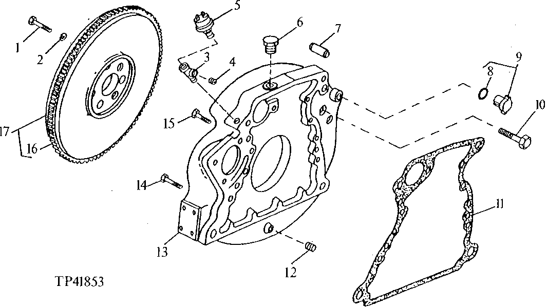 Схема запчастей John Deere 90D - 70 - FLYWHEEL AND FLYWHEEL HOUSING 0433 FLYWHEEL, HOUSING AND FASTENINGS 4045TT008, 4276TT021 4045TT008, 4276TT021
