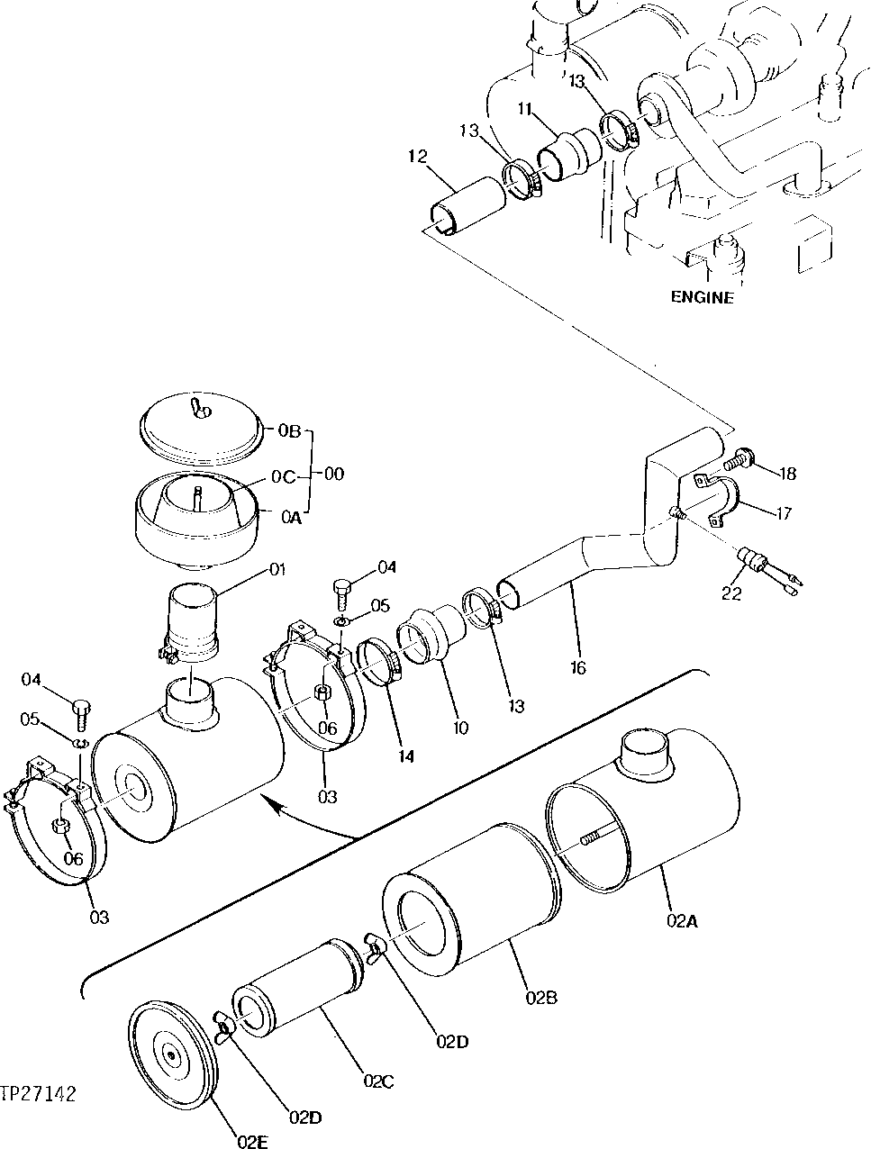 Схема запчастей John Deere 90D - 80 - Air Intake System 0520 Intake System