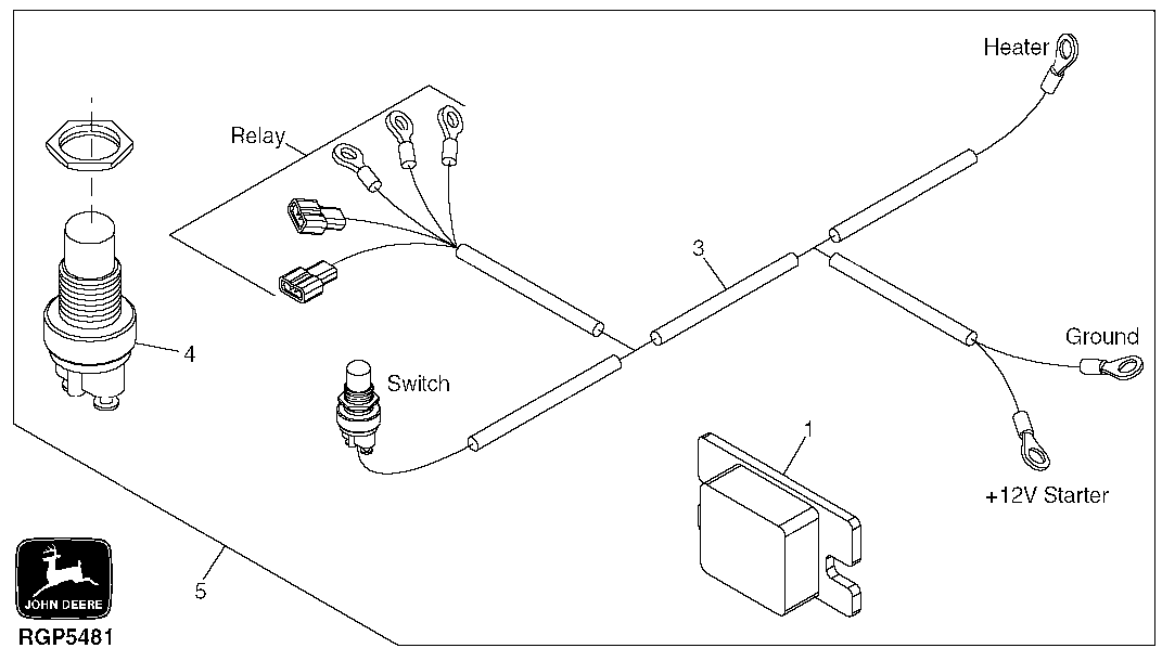 Схема запчастей John Deere 90D - 102 - INTAKE AIR HEATER CONTROLS 1674 Wiring Harness And Switches