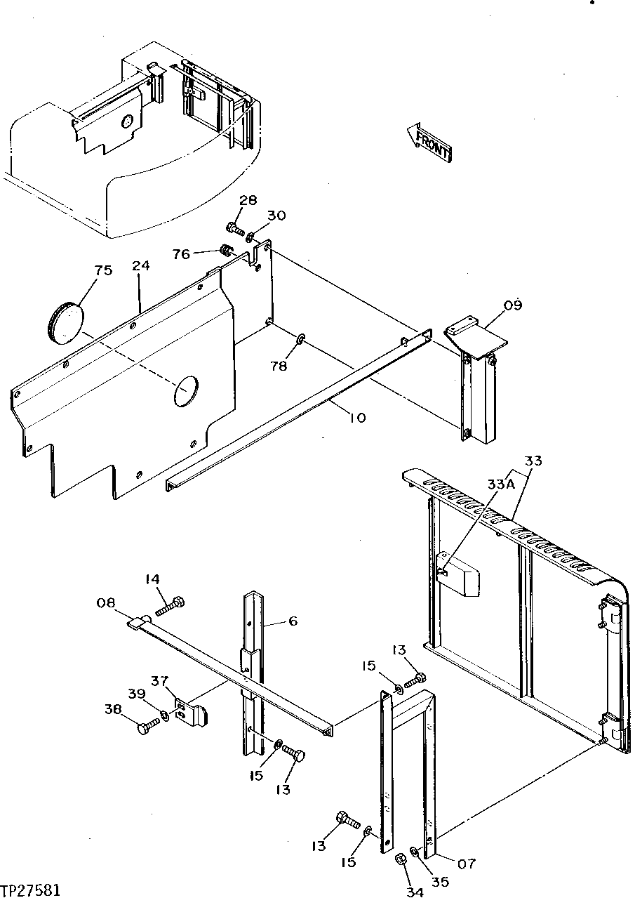 Схема запчастей John Deere 90D - 127 - ENGINE COMPARTMENT DOORS AND HOOD 1910 Hood Or Engine Enclosure